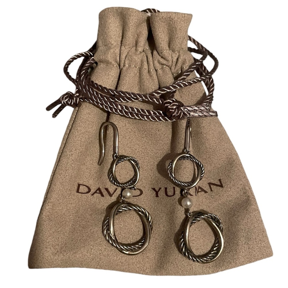 RARE DAVID YURMAN CABLE CIRCLE & PEARL EARRINGS - Picture 1 of 4